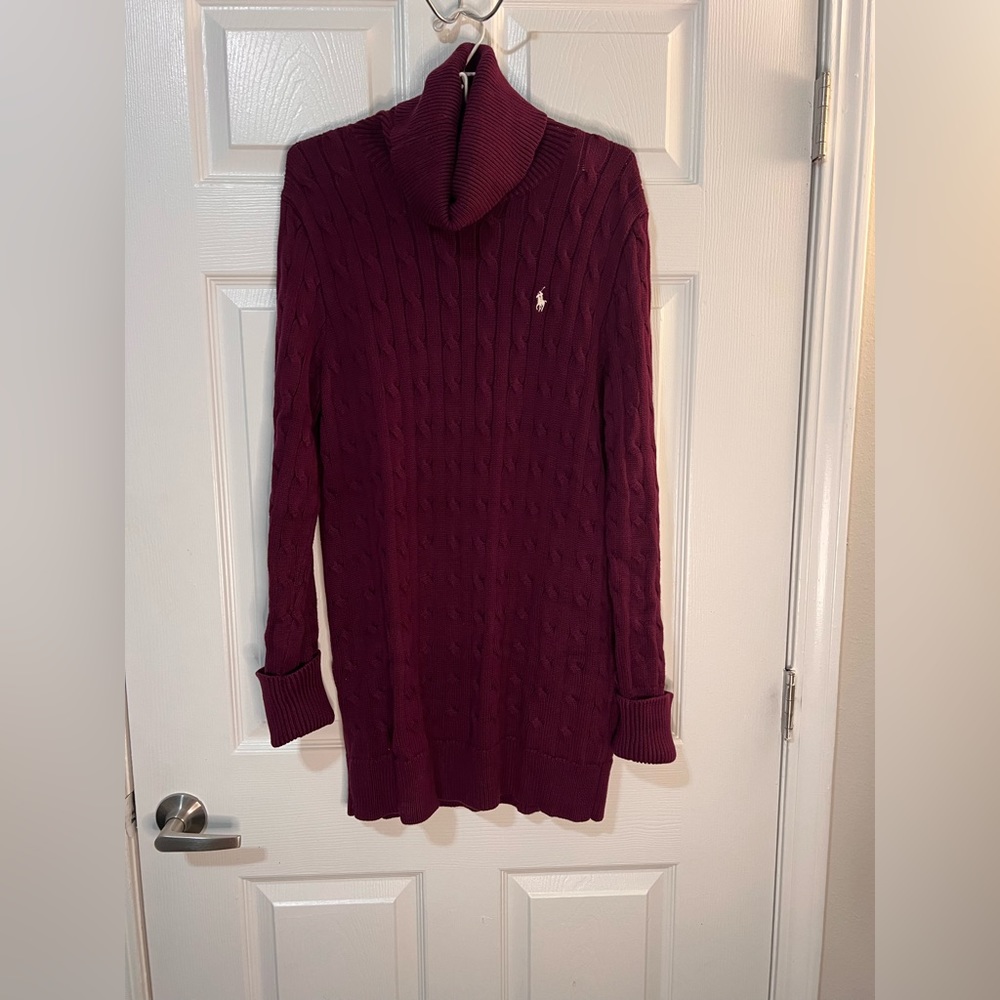 Long plum Ralph Lauren sweater.